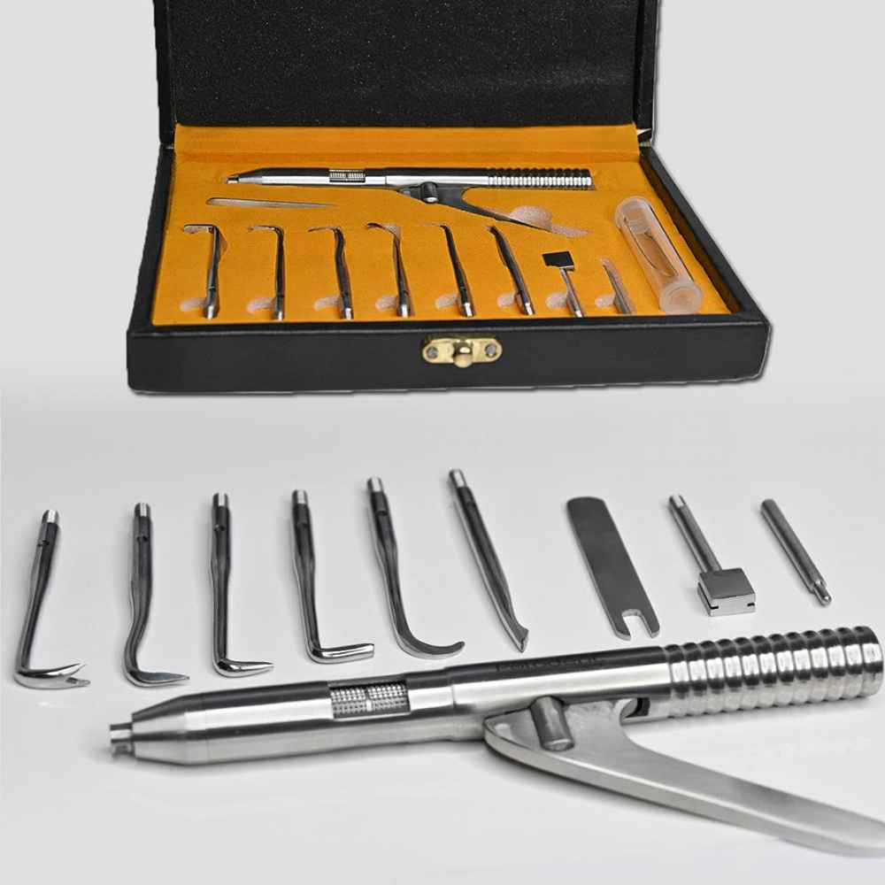 PYRAX®Polodent Crown & Bridge Remover Fully Automatic with Gun Type, Set of 9 tips (Stainless Steel)