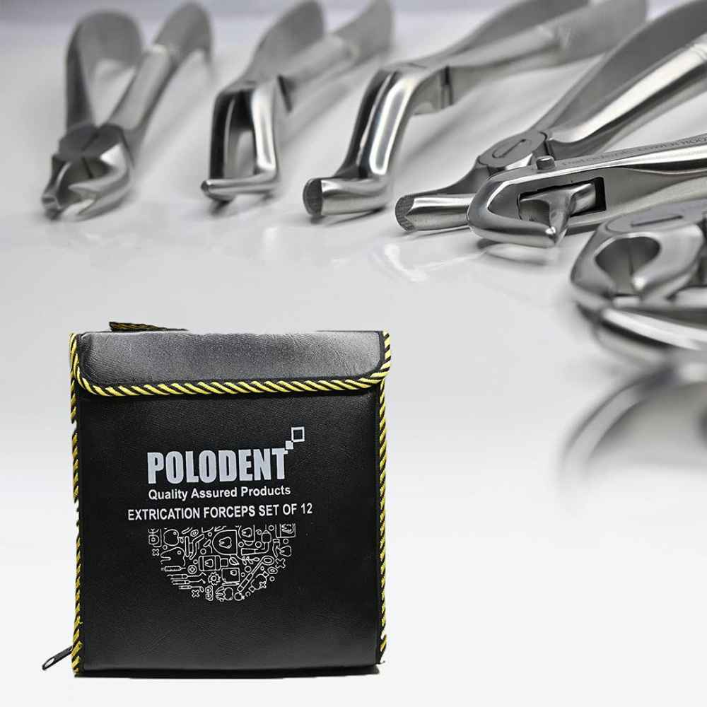 PYRAX® Polodent Dental Extraction Forceps Kit, Set of 12 pcs (Stainless Steel)