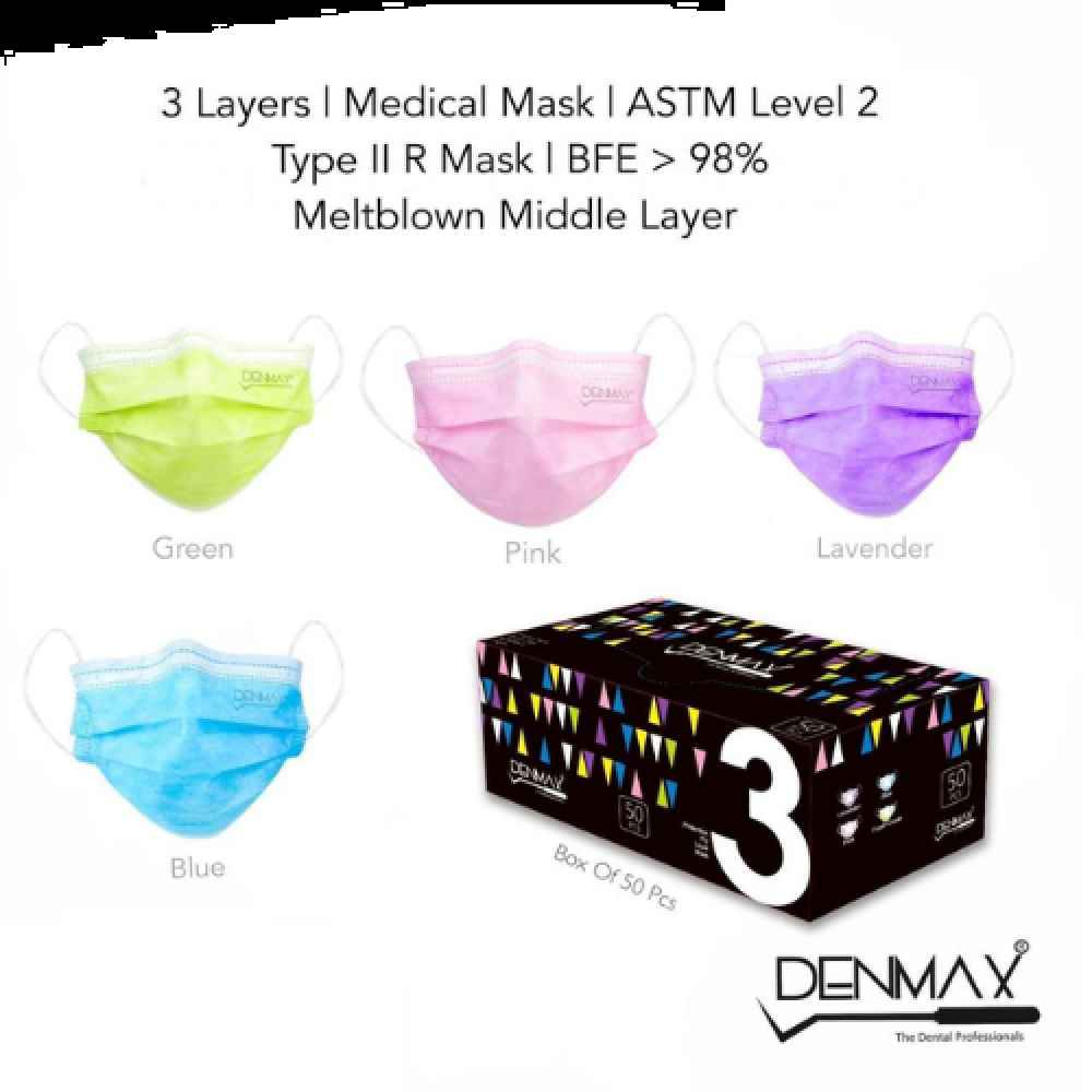 Denmax 3 Layer Mask Pack of 50 Medical Grade Middle Layer Meltblown.