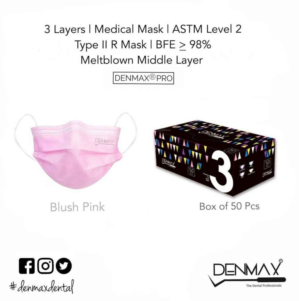 Denmax 3 Layer Mask Pack of 50 Medical Grade Middle Layer Meltblown.