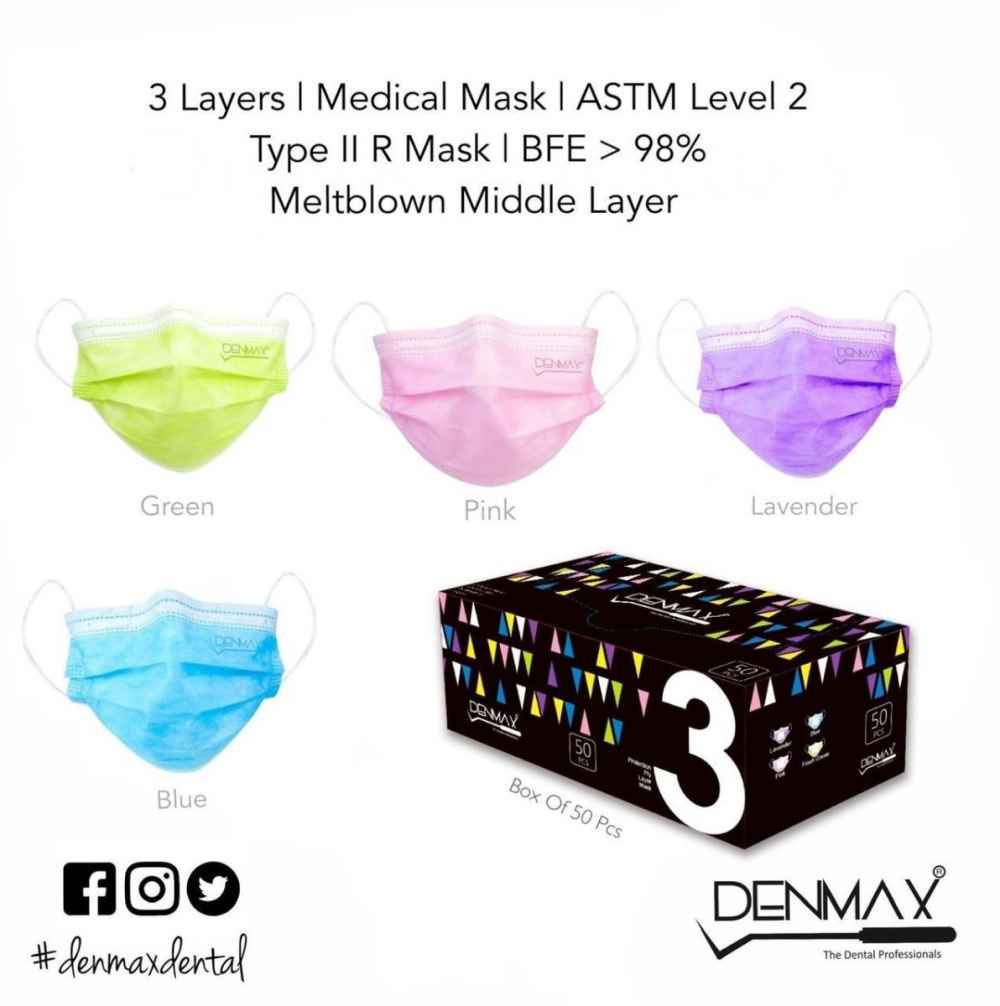 Denmax 3 Layer Mask Pack of 50 Medical Grade Middle Layer Meltblown.