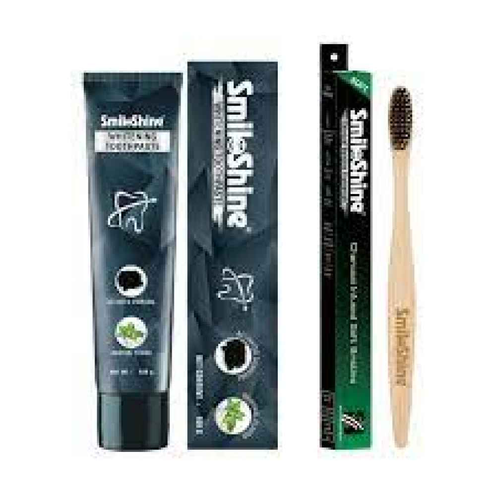 Smiloshine Charcoal  Bamboo Toothbrush & Teeth  Whitening Toothpaste