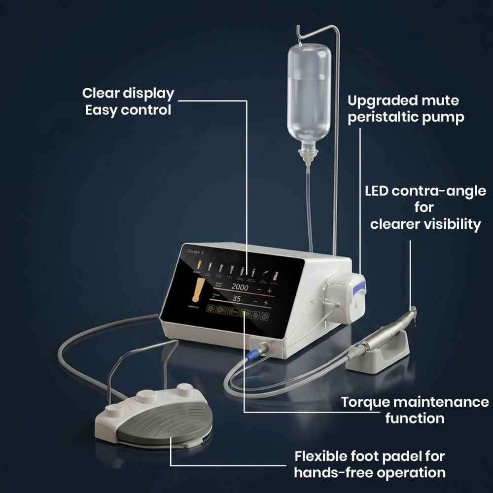 Woodpecker Drive-X implant motor with LED contra angle for precise implantology