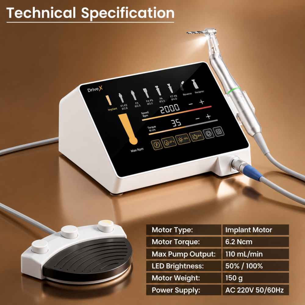 Woodpecker Drive-X implant motor with LED contra angle for precise implantology