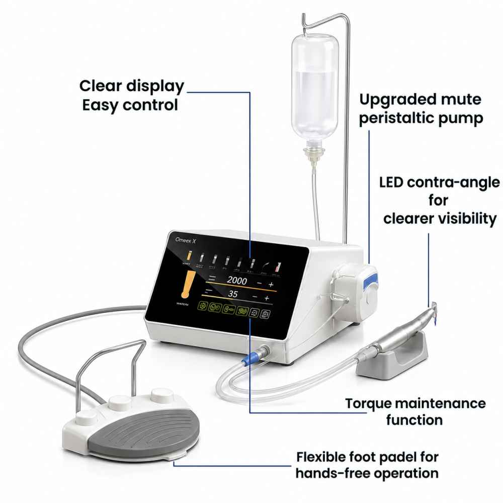 Woodpecker Drive-X implant motor with LED contra angle for precise implantology