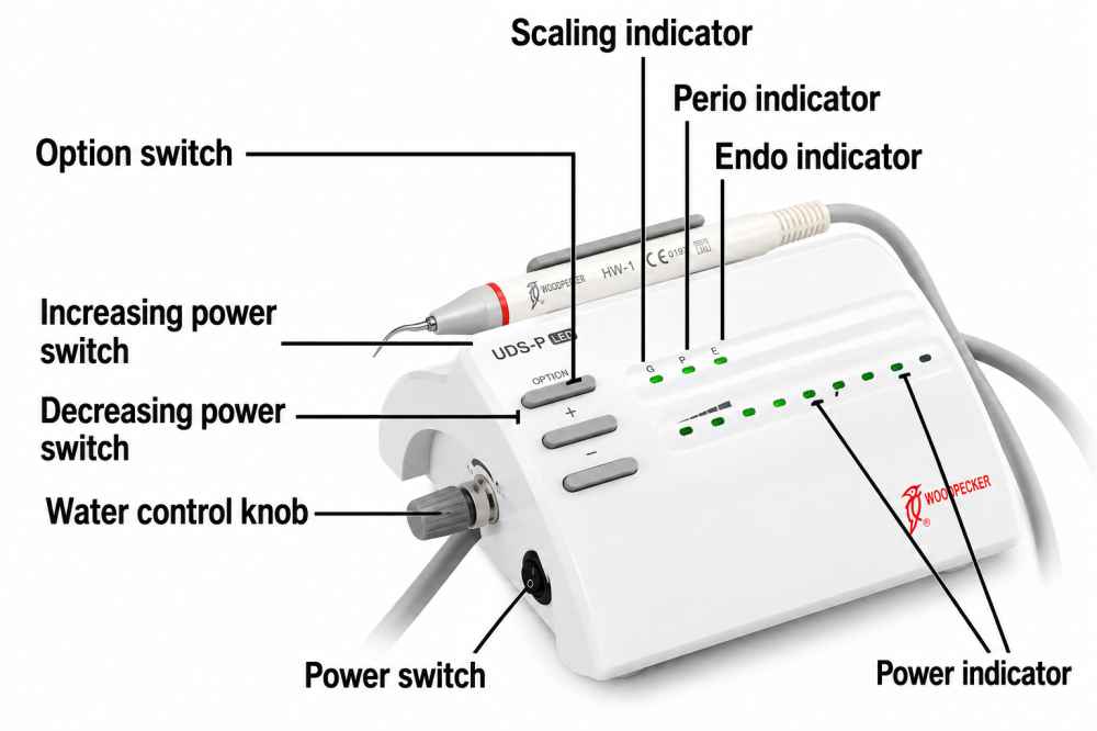 Woodpecker UDS-P Ultrasonic Scaler ( With 5 periodontal Tips and 1 Endodontic Tip)