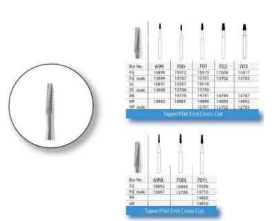 SS White Carbide Bur Taper/Flat End Cross Cut Fissure